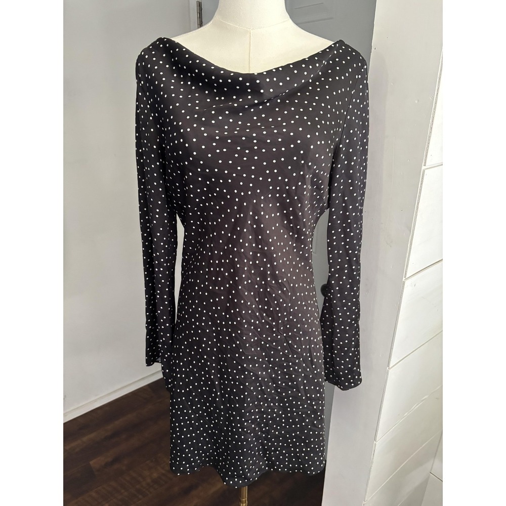 Reformation Dress Womens M Black Polka Dot Boat Neck Bell Sleeve Mini Whimsical